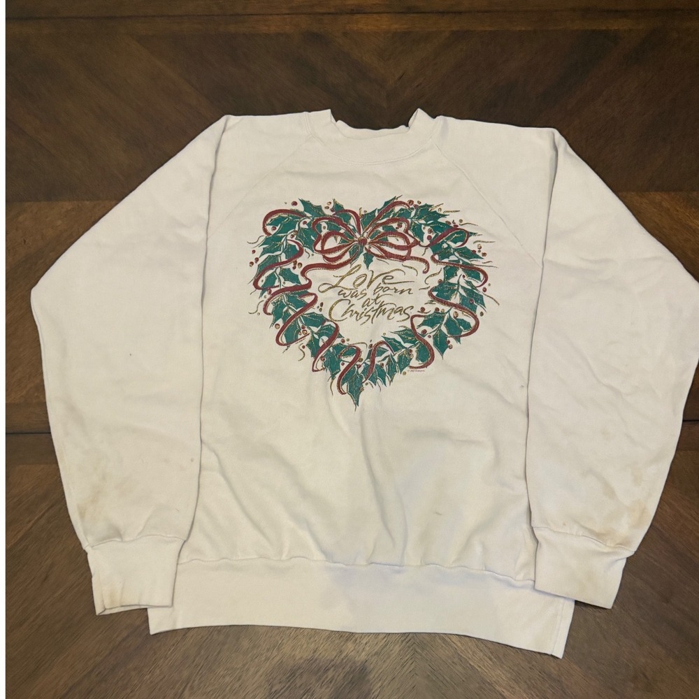 Vintage‎ 1992 Oneita Power-Sweats Christma Sweatshirt White XL Made in USA